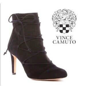 Vince Camuto VC-CHENAI Black Suede Leather wraparound lace bootie 6M 36